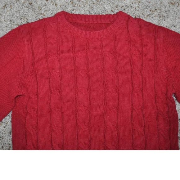Boys Cable Knit Sweater Red 4/5 Long Sleeve Pullover Crew Basic Editions - Picture 2 of 4